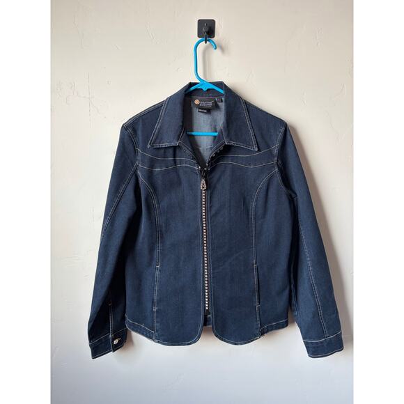 Christine Alexander Blue Denim Jacket Embellished Swarovski Crystal Rhinestones - Picture 2 of 10
